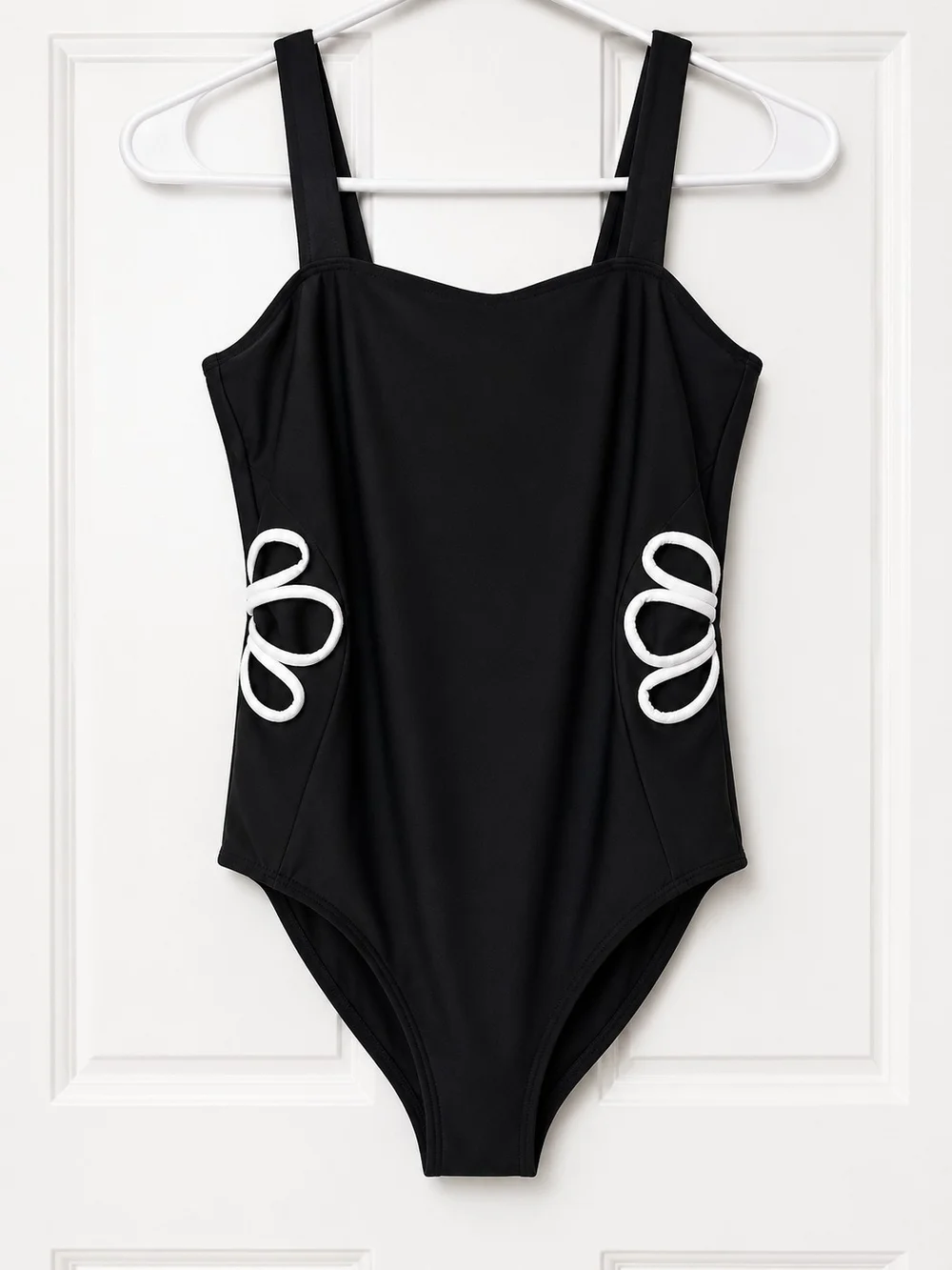 Kids Black One-Piece Swimsuit with White Side Loop Cut Out Detail